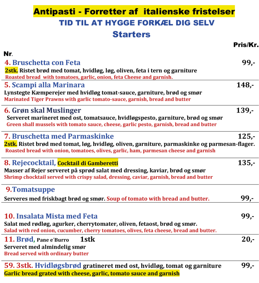 Forretter 2025 Menukort Ristorant-Roma faaborg