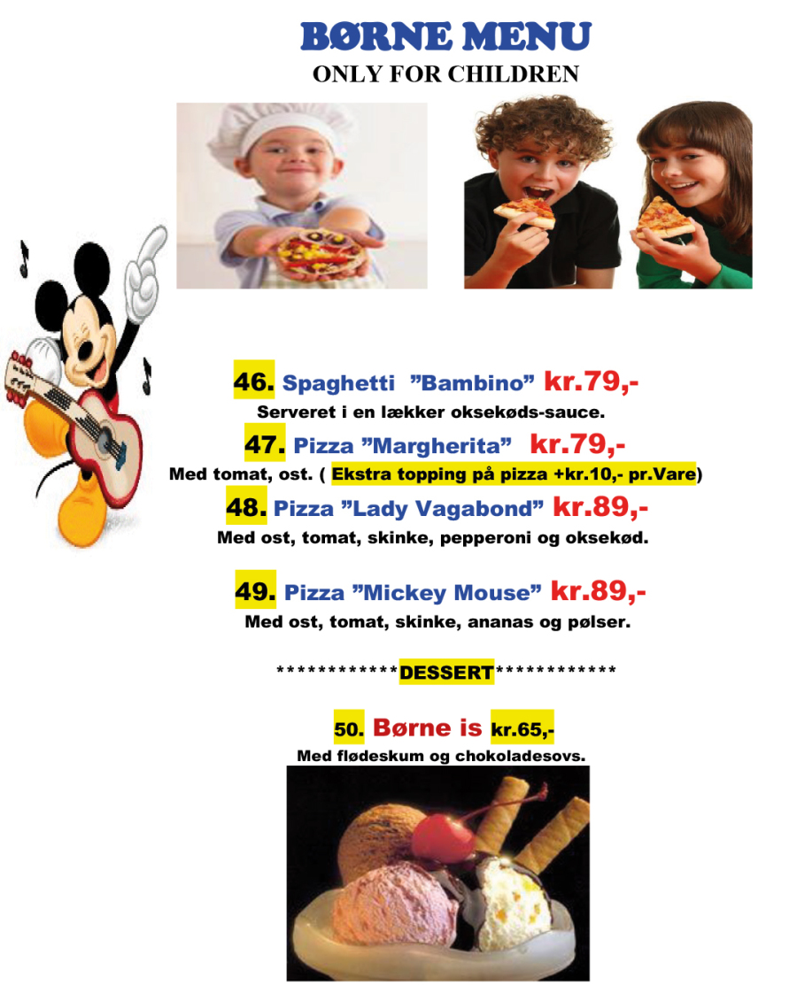 Børnemenu Ristorant-Roma faaborg