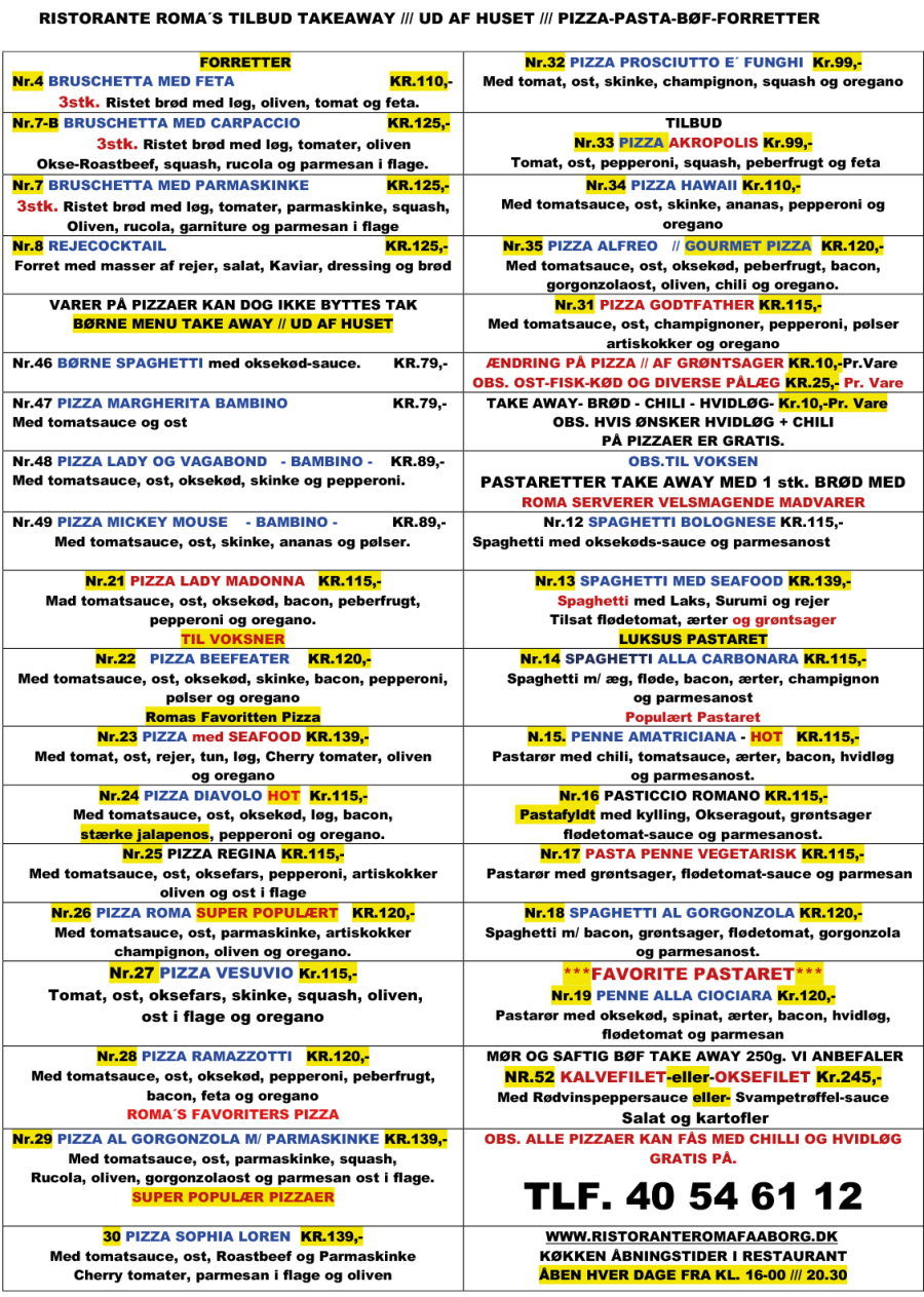 1 PIZZA menu TAKE AWAY_Ristorant-Roma_faaborg
